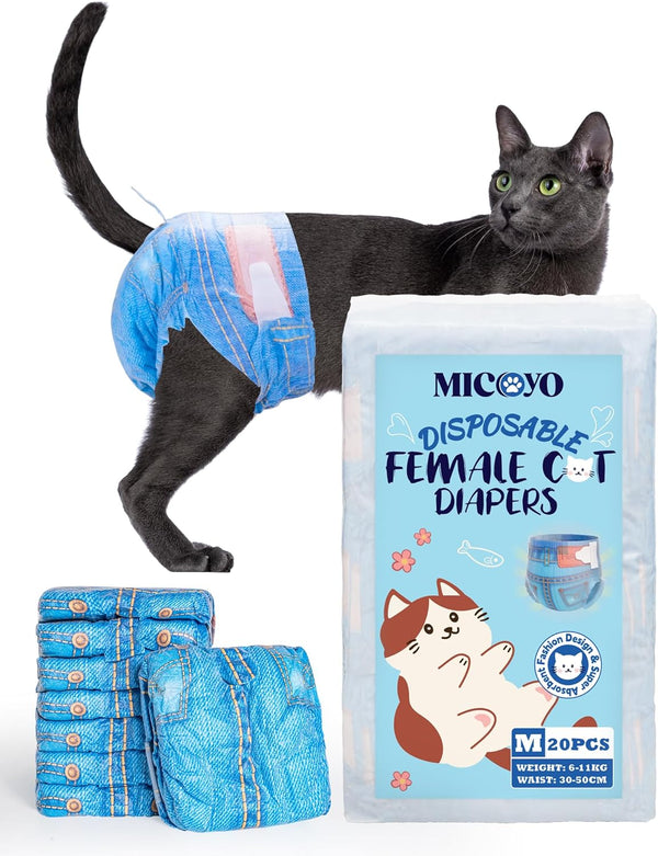 MICOOYO Disposable Cat Diapers, Cat Diapers for Female Cats with Ultra Stretchy,