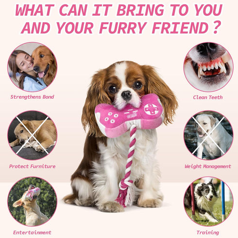 Cute Dog Plush Toys: Squeaky Toys with Crinkle Paper and Interactive Rope for Tug of War - Game Controller Chew Toy