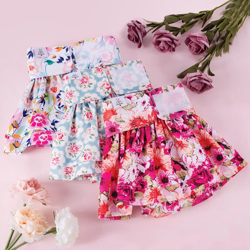 3 Pack QBD03M CuteBone Female Dog Diapers with Skirts Reusable Puppy Dresses Pants for Heat Cycle Period