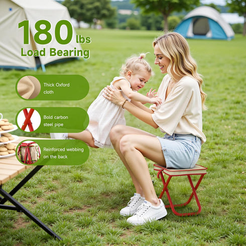 12-Inch (1.3Lbs), 180LB Folding Stool Camping Stool, Portable Folding Stool with Carrying Bag, Portable Chair Outdoor