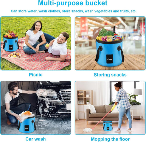 WADEO Portable Camping Shower, Outdoor Electric Rechargeable Pump with 20L Collapsible Bucket