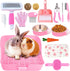 16 Pcs Bunny Grooming Kit,Rabbit Litter Box, Bunny Toys,Blankets with Cleaning Supplies,Pet