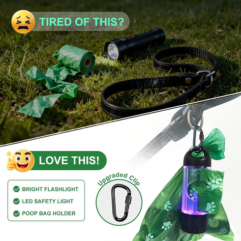 3-in-1 7-Color, IPX6 (2 60 Tubasion Dog Poop Bag Holder with Flashlight USB-C Rechargeable doggie bag holder for leash