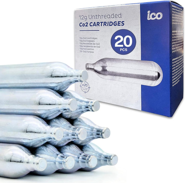 ICO 12 Gram Non-Threaded CO2 Cartridges for BB Gun, Airsoft Pistol, Paintball Markers