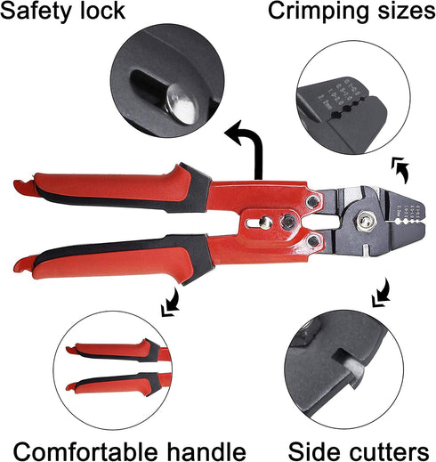 Fishing Crimping Pliers Heavy Duty Stainless Steel Wire Rope Crimping Tool Fishing Tackle Pliers Built-in Wire Cutters Crimp Sleeves, 4 Crmping Size (Red - Carbon Steel Crimper)