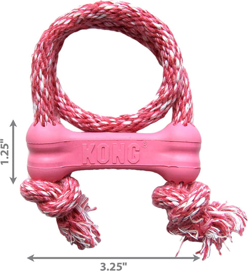 KONG Puppy Goodie Bone with Rope, Natural Rubber Chew Toy for Puppies, Teeth Cleaning Toy for XS Puppies, Pink