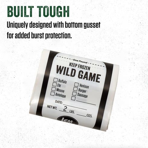 LEM Products Wild Game Bags, 2 lb, Polyethylene, White and Black, 100 Count