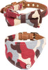Small Dog Collar Puppy Cat Tiny Pet Bow Tie & Bandana Set, 2pcs PU Leather Canvas Scarf, Durable Camo-Red