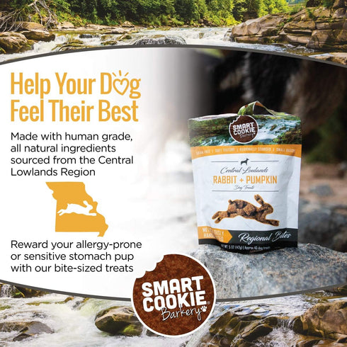 Smart Cookie All Natural Dog Treats - Rabbit & Pumpkin, Grain Free, Soft Chewy Treats for Dogs & Puppies with Allergies