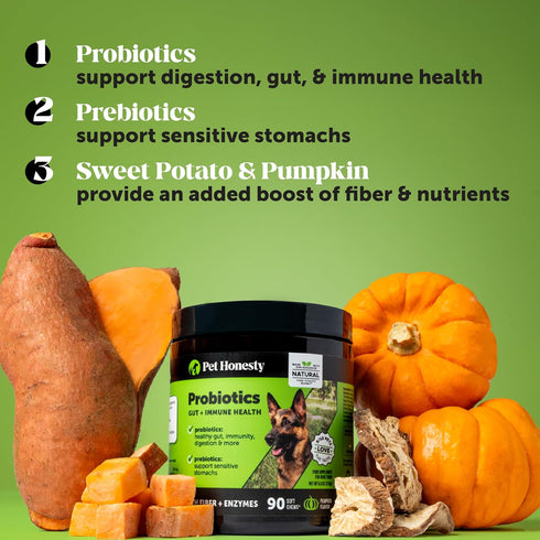 Probiotics for Dogs for Occasional Diarrhea & Bowel Support, Digestive Enzymes with Prebiotics for Gut Health, Immunity