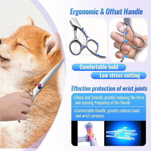 Straight Dog Grooming Scissors 7.0'', Professional Shears for Pet Cat Japan 440C, Super Sharp for Small Dogs