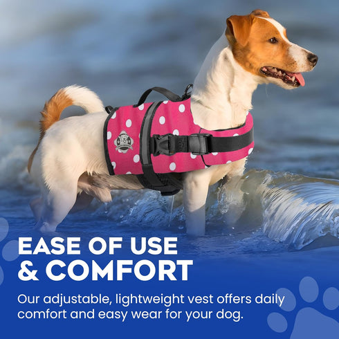 Paws Aboard Dog Life Jacket - Adjustable, Reflective, Comfortable Swim Vest for Dogs, XX-Small to Extra Large (Pink