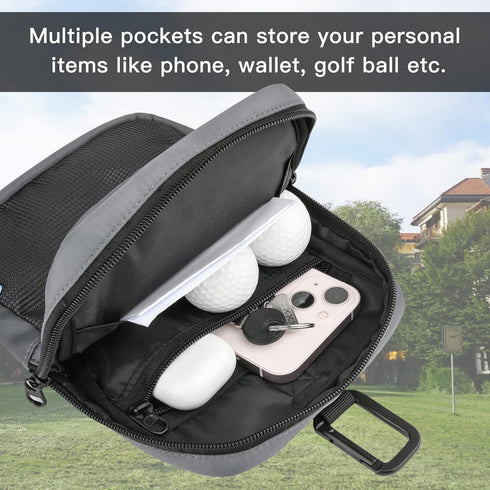 Xxerciz Golf Pouch Bag - Multi Pocket Durable Nylon Holder for Phone, Ball, Tees, Wallet