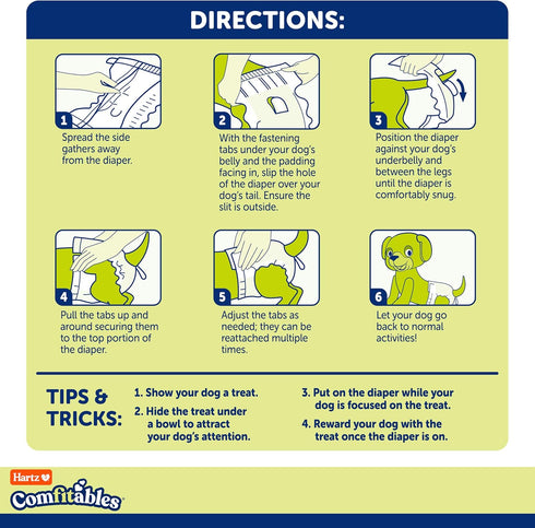 12 Count, Hartz Comfitables Disposable Dog Diapers, Size XS Comfortable & Secure Fit, Easy to Put On, Super Absorbent