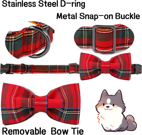 Adjustable Soft and Comfy Bowtie Collars for Small Medium Large Dogs, Unique Style Paws Christmas Dog and Cat Collar