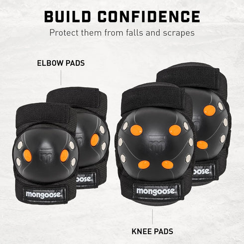Mongoose Kids BMX Bike Gel Knee and Elbow Pad Set, Multi-Sport Protective Gear for Boys and Girls Age 8 and Up
