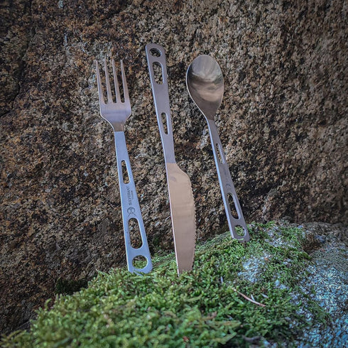 Titanium Camping Flatware Set, Portable Spork Spoon Knife Straw Cutlery for Outdoor & Hiking with Bag