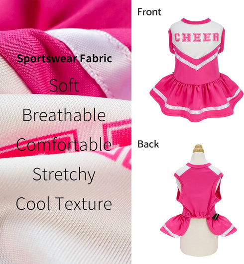 Fitwarm Cheerleader Dog Costume - Sporty Cheer Dog Dress for Small Dogs, Pet Clothes, Cat Outfits, Pink White, Large