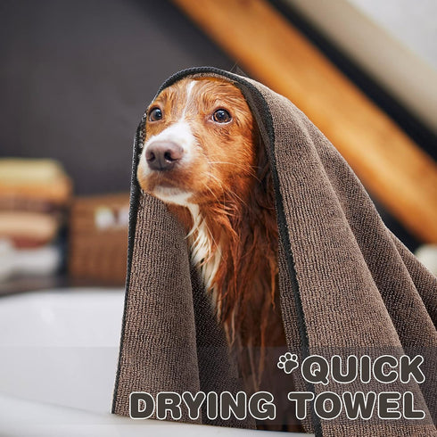 Chumia 4 Pack Dog Towels for Drying Dog Large Microfiber Dog Towels Grooming Towels Absorbent Soft Pet Bath Towels with Embroidered Paw for Small Medium Large Dogs Cats Bathing(Brown,16 x 32 Inch)