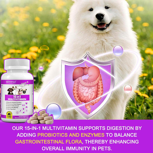 Dog Multivitamin Treats, 15 in 1 Tablets with Glucosamine, Cranberry, Milk Thistle, Supports Joint & Digestion