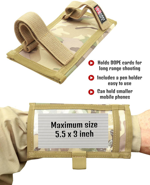 Tactical Wristband Dope Card Holder, Sniper Data Book Quarterback Sleeve for Youth Flag Armband Sports Coach Playbook