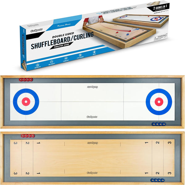 GoSports Shuffleboard and Curling 2 in 1 Board Games - Classic Tabletop or Giant Size
