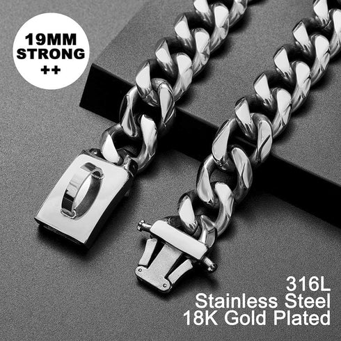 Dog Chain Collar Walking Metal Collar, Secure Buckle, Cuban Link, Heavy Duty Chew Proof for Large Dogs (19MM, 24")