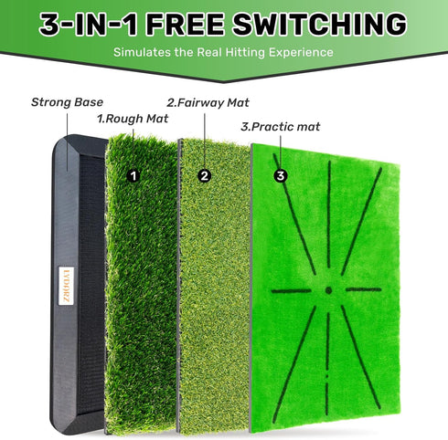 3 Golf Hitting Mats Training Equipment, Golf Practice Mat with Instant Swing Path Feedback, Replaceable Golf Training