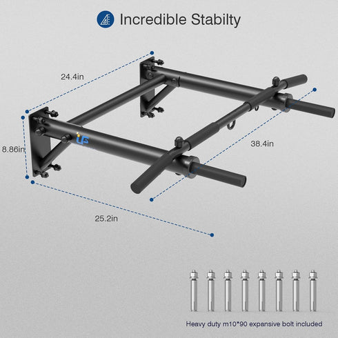 Wall Mounted Pull Up Bar - Thicken Steel Chin Up Bar for Home Gym, Max Load 300 lbs, Includes Punch Bag and TRX Hook.