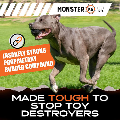 Monster K9 Indestructible Dog Ball - Lifetime Replacement - Medium & Large Breeds - Ultra Durable for Aggressive Chewers - Chew & Fetch - 2.8in. Solid (Tennis Ball Sized)
