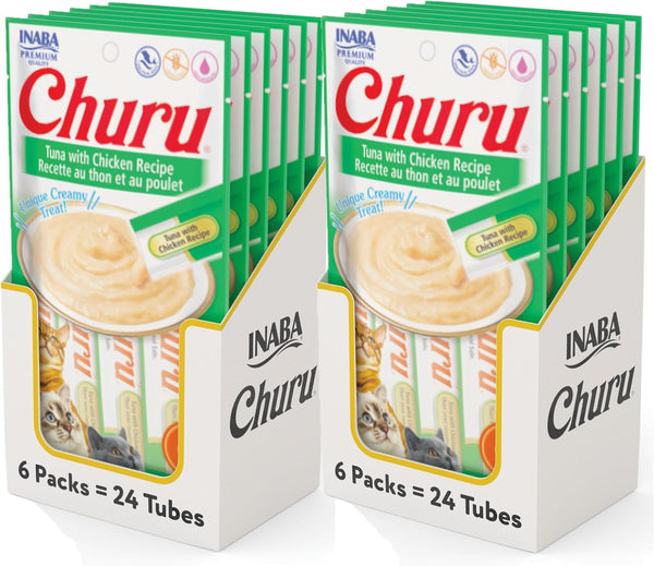 INABA Churu Cat Treats, Grain-Free, Lickable, Squeezable Creamy Pure Cat Treat/Topper with