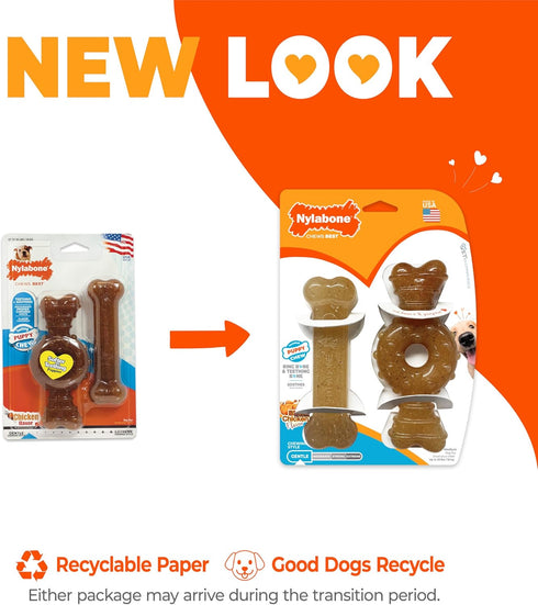 35 lbs, 2 Pack Nylabone Ring Bone & Teething Bone Puppy Chew Toy for Dogs, Soothing Puppy Teething Toys, Puppy