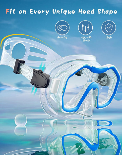 Snorkeling Gear for Kids, Snorkel Set for Ages 6-14, 180° Panoramic Wide View Mask Set for Breathing Freely