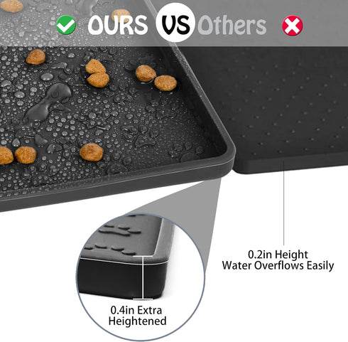 Dog Cat Pet Food Mat for Floor, Waterproof Slip Rubber Mat for Food and Water, Raised Edges Prevent Spill on Floor