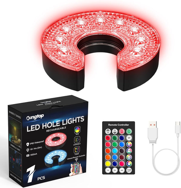 KINGTOP Rechargeable LED Golf Hole Light, Waterproof with Focused Illumination Lens, Remote-Controlled for Night Golf