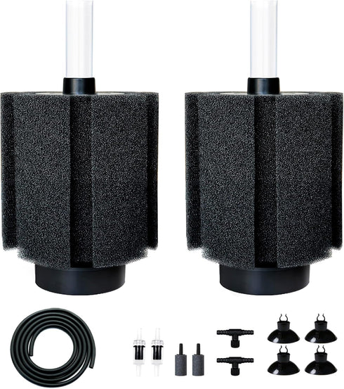 2 Pack 60-70 Gal Sponge Filter with Air Stone & Ceramic Media, Quiet Bio Filter for Breeding Fry & Betta Fish