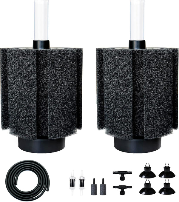 2 Pack 60-70 Gal Sponge Filter with Air Stone & Ceramic Media, Quiet Bio Filter for Breeding Fry & Betta Fish