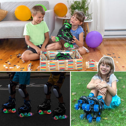 4 Nattork Kids Roller Skates for Boys Girls Kids, Sizes Adjustable Quad Skates with All Light up Wheels - Birthday Gift