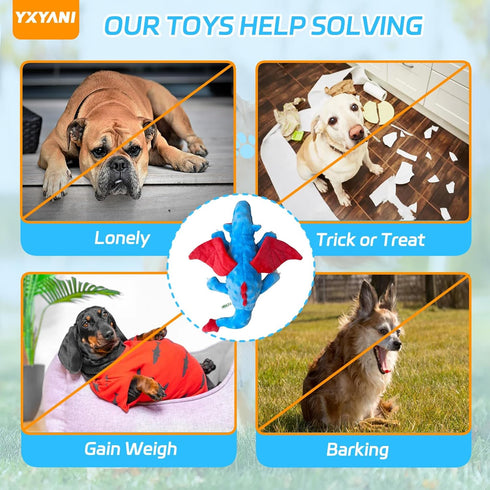14 Inch Durable Plush Dinosaur Dog Toys with Squeaker, Crinkle Paper Stuffed Chew Toys for Small Middle and Large Dogs