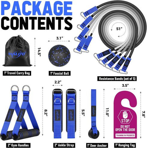WALITO Resistance Bands Set with Handles, Door Anchor, Legs Ankle Straps for Heavy Resistance Training