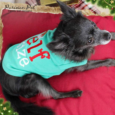 Parisian Pet Embroidered Elf Size Dog Shirt - Lightweight Cotton Christmas Outfit, Sleeveless, Machine Washable