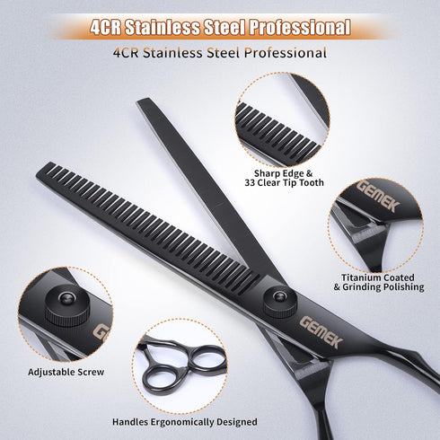 6 1 Dog Grooming Scissors Kit with Safety Round Tips, GEMEK Professional in Grooming Scissors for Dogs, Heavy Duty