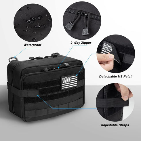 Jueachy Tactical Molle Pouch, Large Admin Bag Utility Tool Pouches, Expandable Molle Accessories Organizer with U.S.A