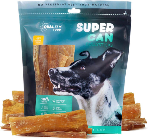 SuperCan Bully Sticks Beef Tendon Chews for Dogs (6'' Backstrap Sticks: 25 Count) | Natural Farm Raised Cattle Treats
