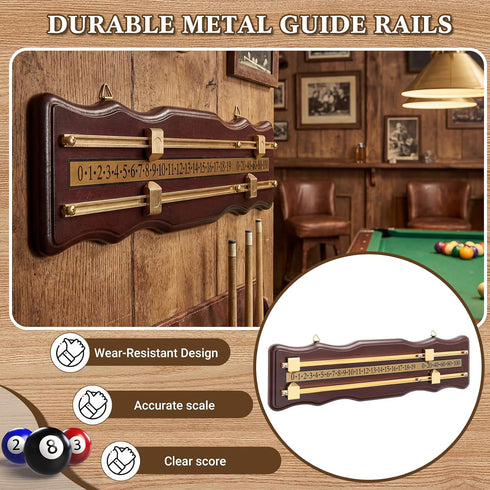 2 Lewtemi Wooden Billiard Game Scorer Track Wall-Mounted Snooker Billiard Score Board Shuffleboard Scoreboard Classic