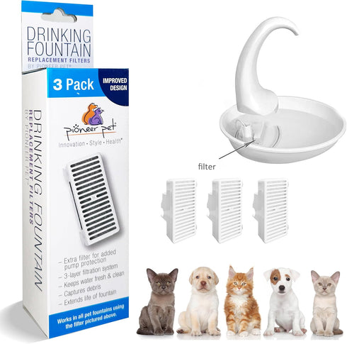 Pioneer Pet 3 Pack T-Shaped Filter for Food, Water and Serene Fountain