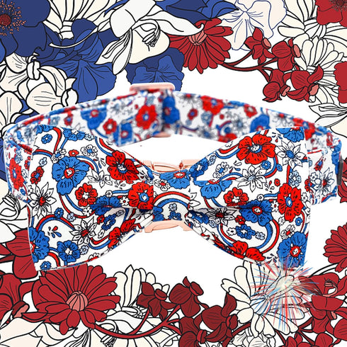 Independence Day Dog Collar with Bowtie, Adjustable Soft Patriotic 4th of July Holiday Gift for Small Dogs