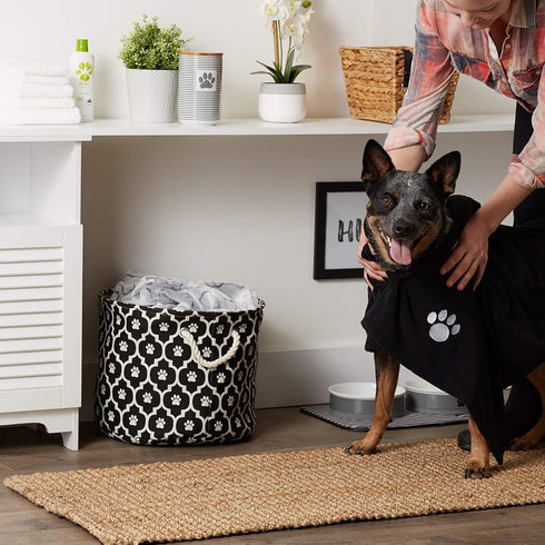 Bone Dry Absorbent Microfiber Pet Grooming Towel Collection, X-Large 41x23.5", Embroidered Black