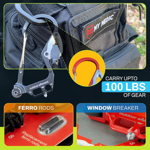 Fire Escape Emergency Tool, Multi Tool with Seatbelt Cutter, Window Breaker, Carabiner