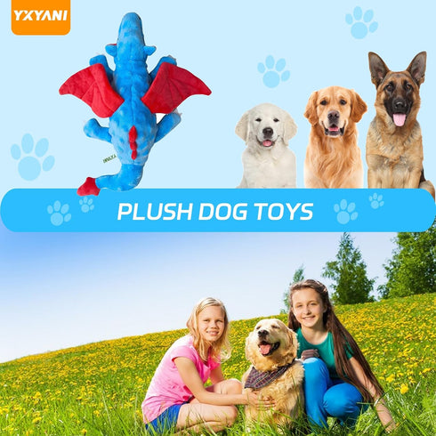 14 Inch Durable Plush Dinosaur Dog Toys with Squeaker, Crinkle Paper Stuffed Chew Toys for Small Middle and Large Dogs